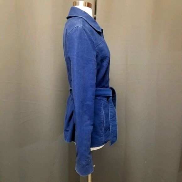 L.L. Bean Blue Corduroy Belted Buttoned Peacoat Md - Picture 2 of 7